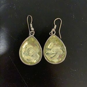 GREEN CRYSTAL EARRINGS WITH FLOWERS INSIDE